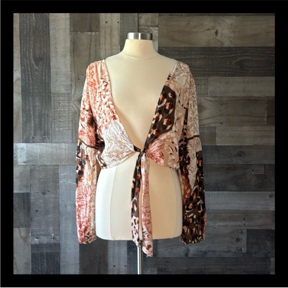 RAGA front tie top medium wanderlust festival boho chic earthtone animal print